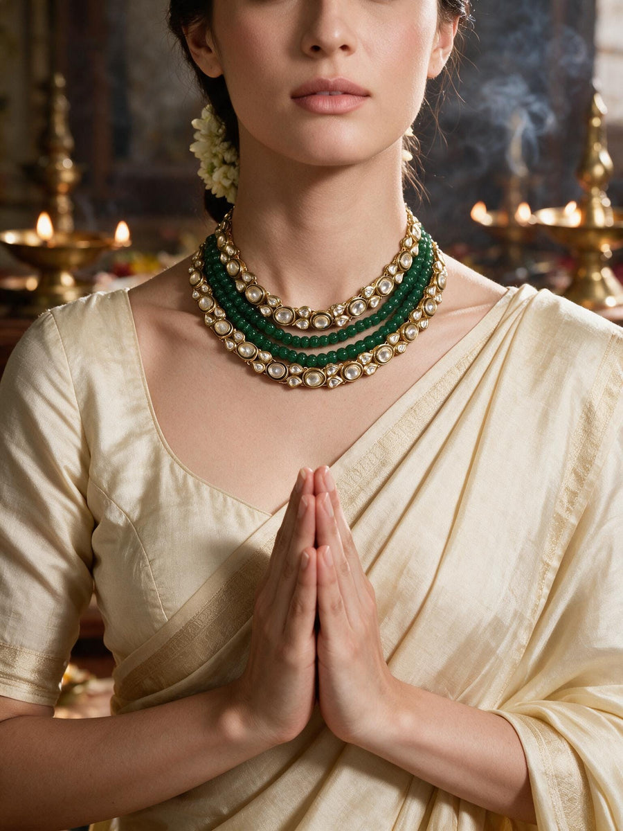 Regal Aura Green Polki Necklace