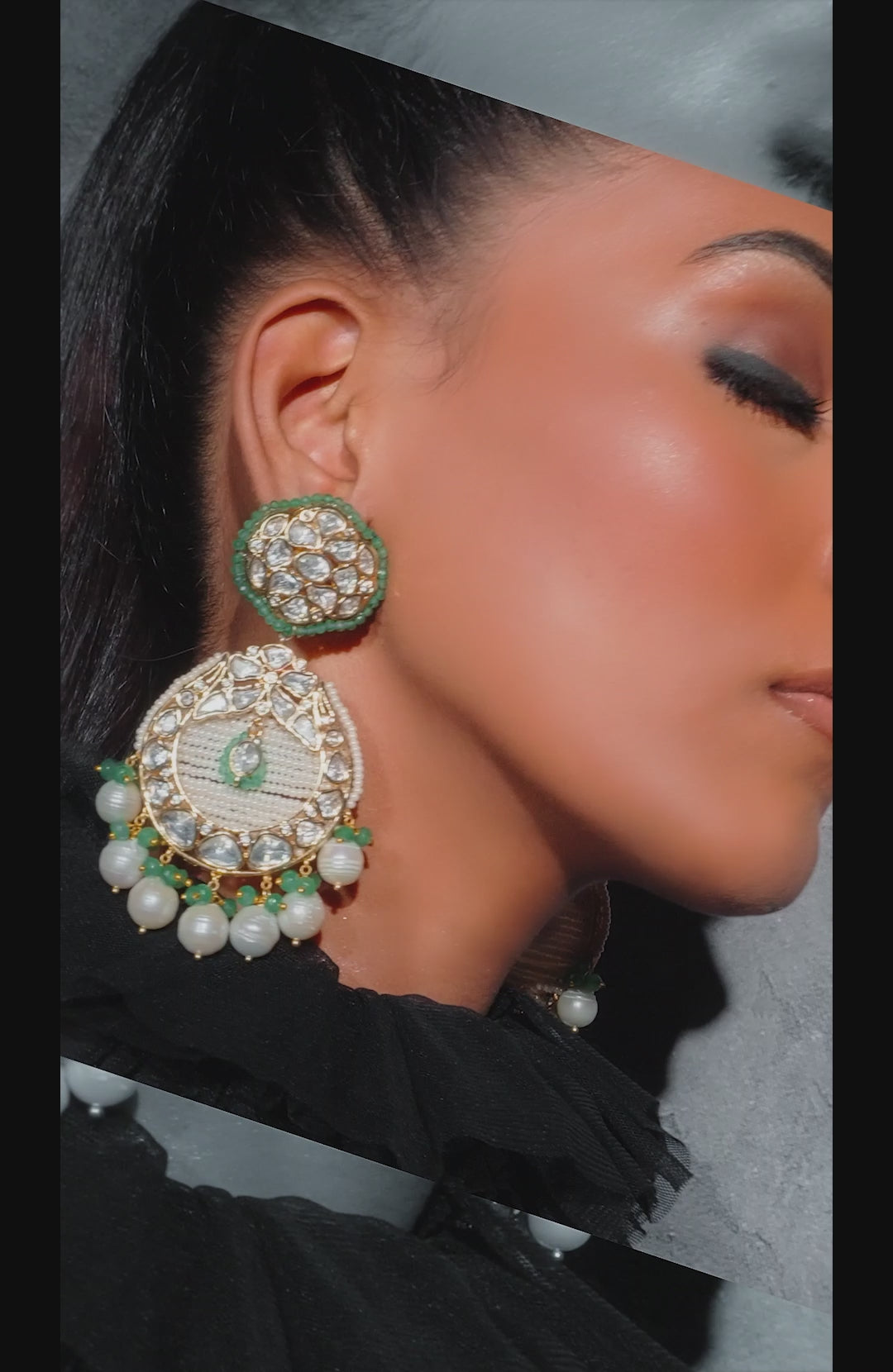Load and play video in Gallery viewer, Polki And Pearl Drop Earrings
