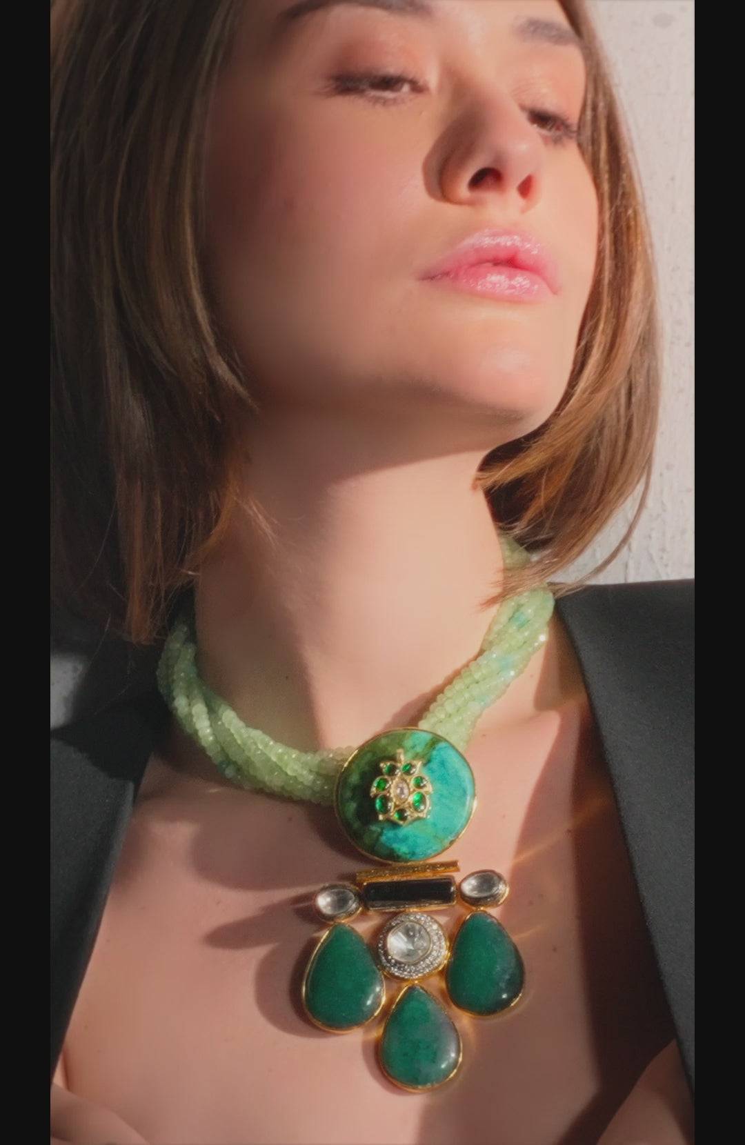 Load and play video in Gallery viewer, Green Bespoke Bohemian Necklace
