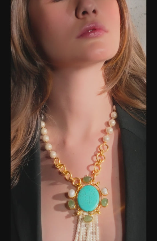 Load and play video in Gallery viewer, Gold Tone &amp;amp; White Bespoke Pendant Necklace
