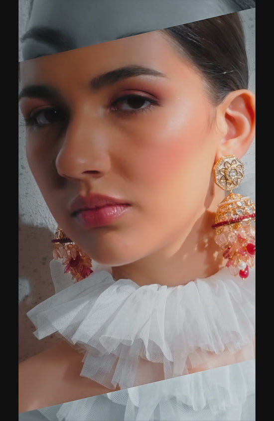 Load and play video in Gallery viewer, Polki And Jade Tumbles Jhumka Earrings
