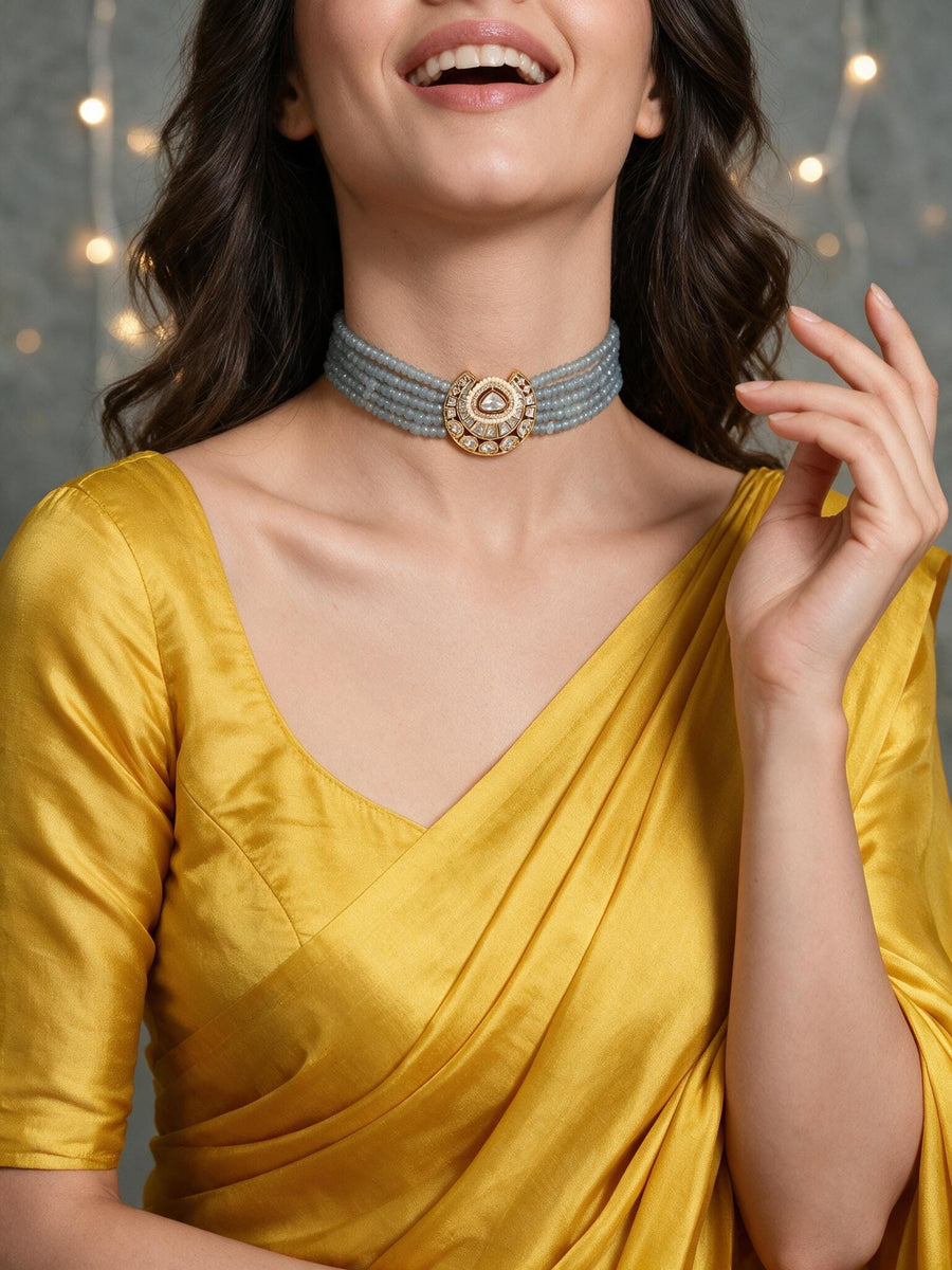 Posh Blue Choker With Earrings