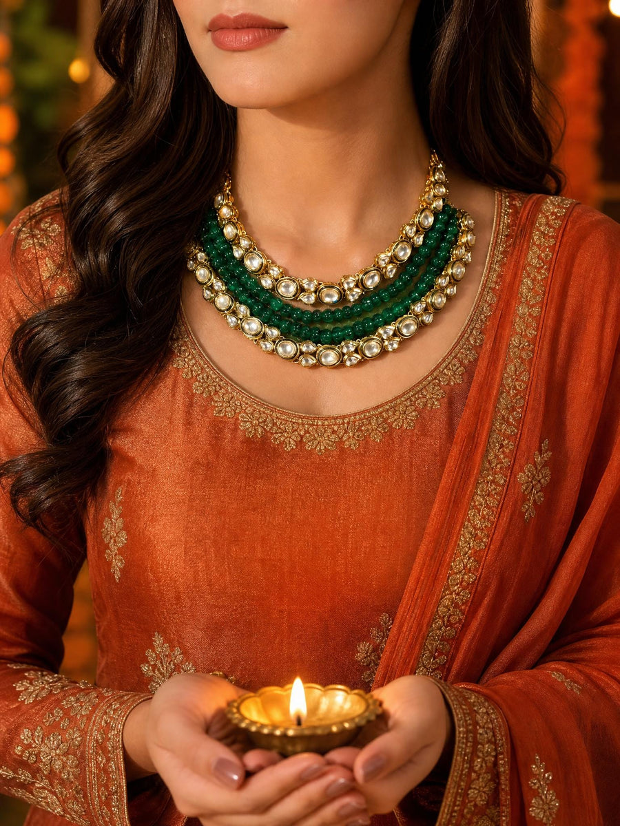 Regal Aura Green Polki Necklace