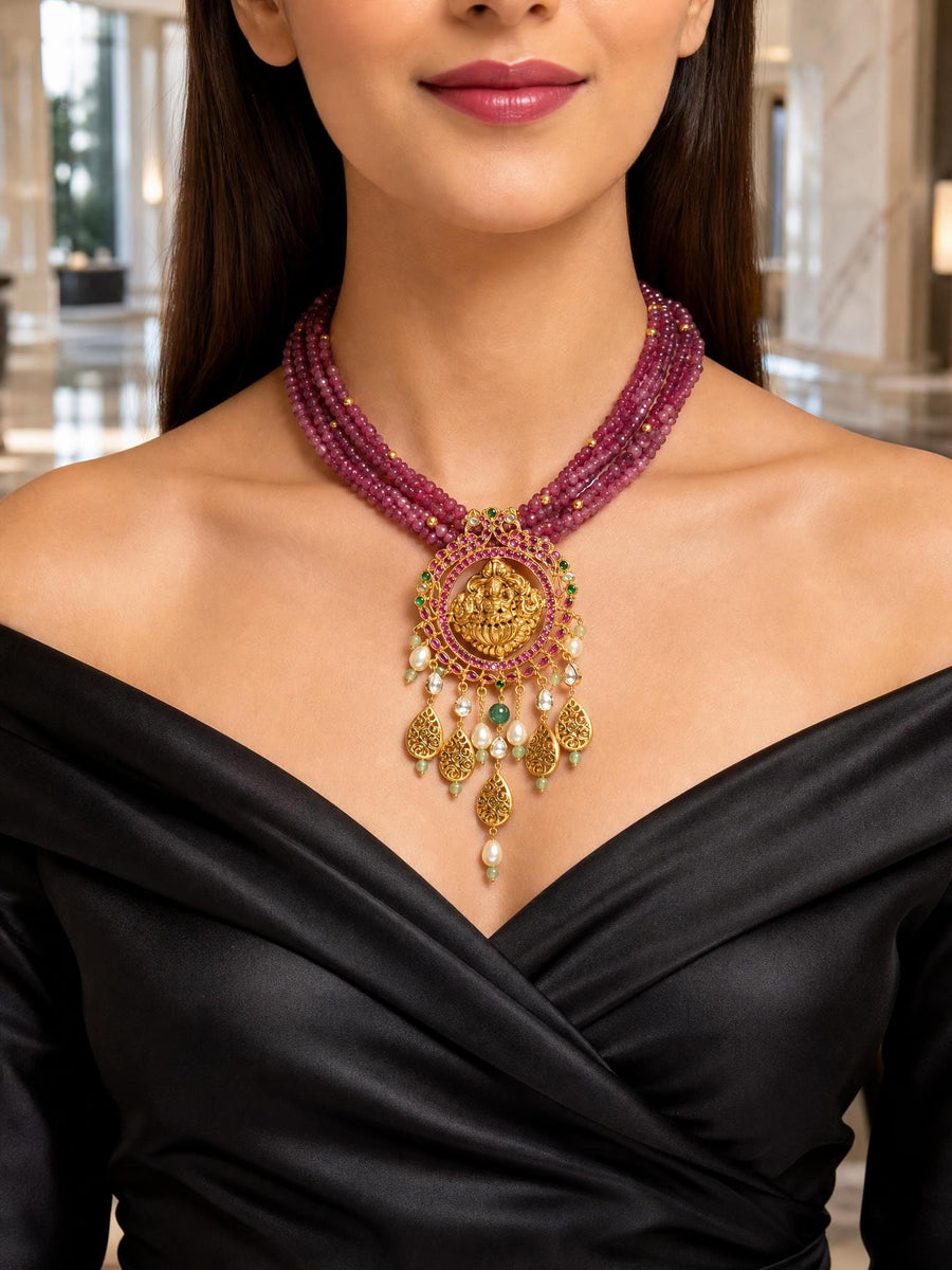 Crimson Bloom Temple Necklace