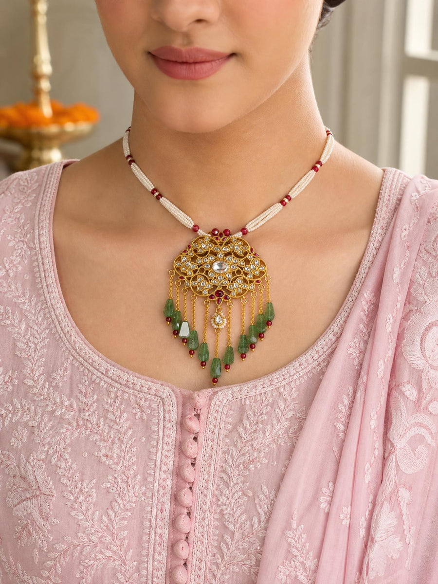 Mughal-Inspired Polki Long Necklace Set