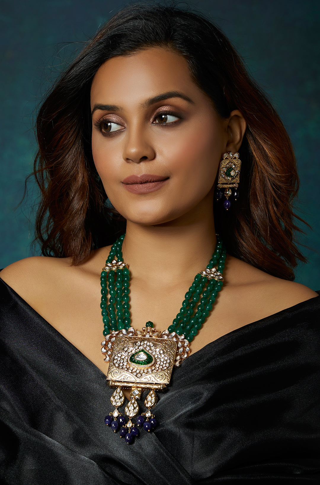 Load image into Gallery viewer, Kundan Polki Green Vintage Necklace Set - Joules by Radhika
