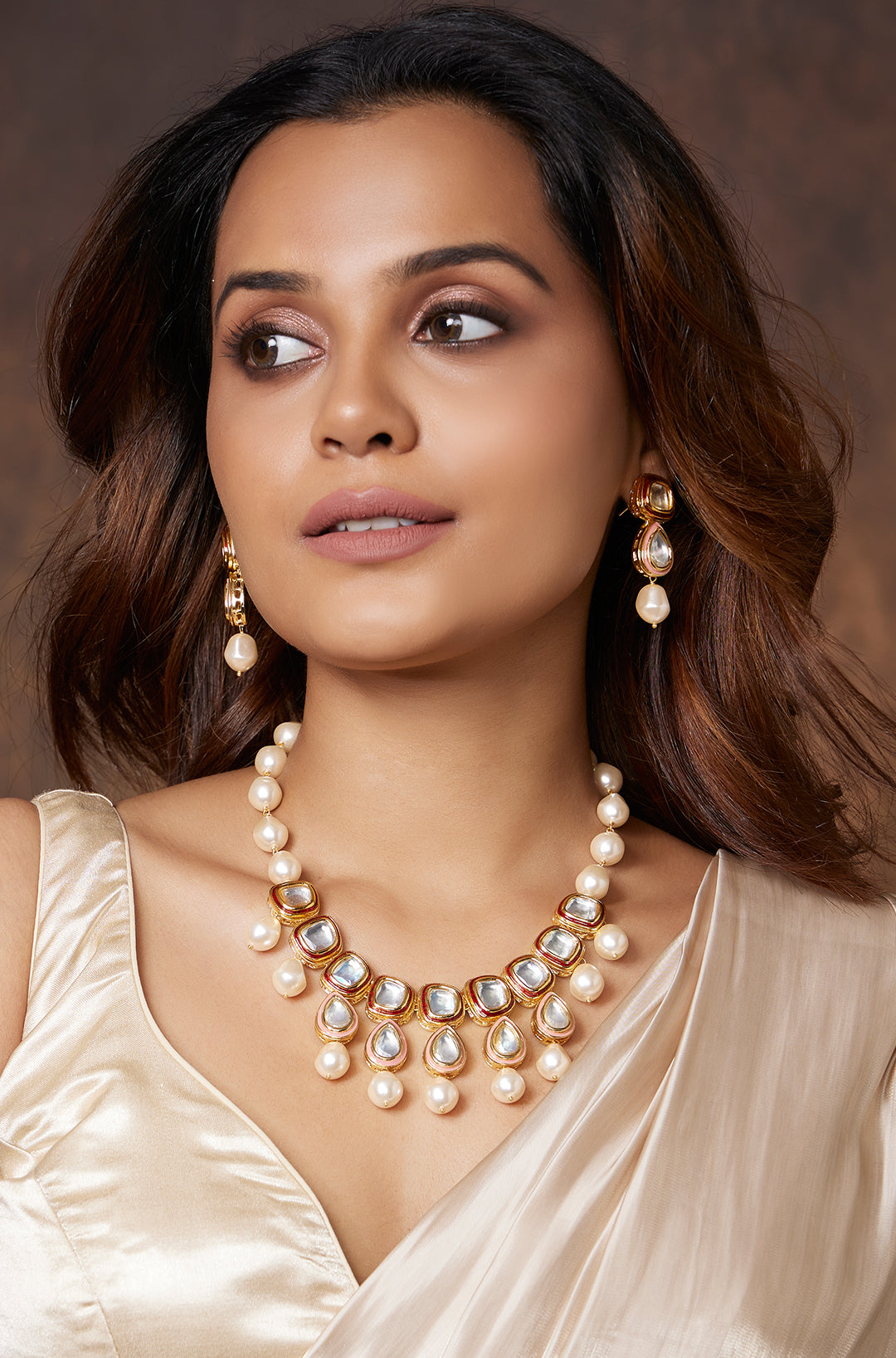 Kundan Polki Necklace Set With Pearls - Joules by Radhika