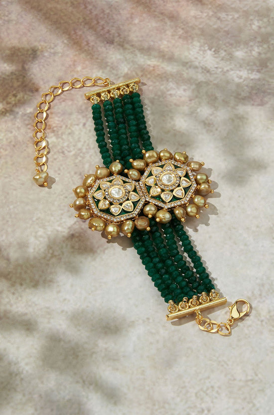 Alluring Green & Golden Polki Bracelet