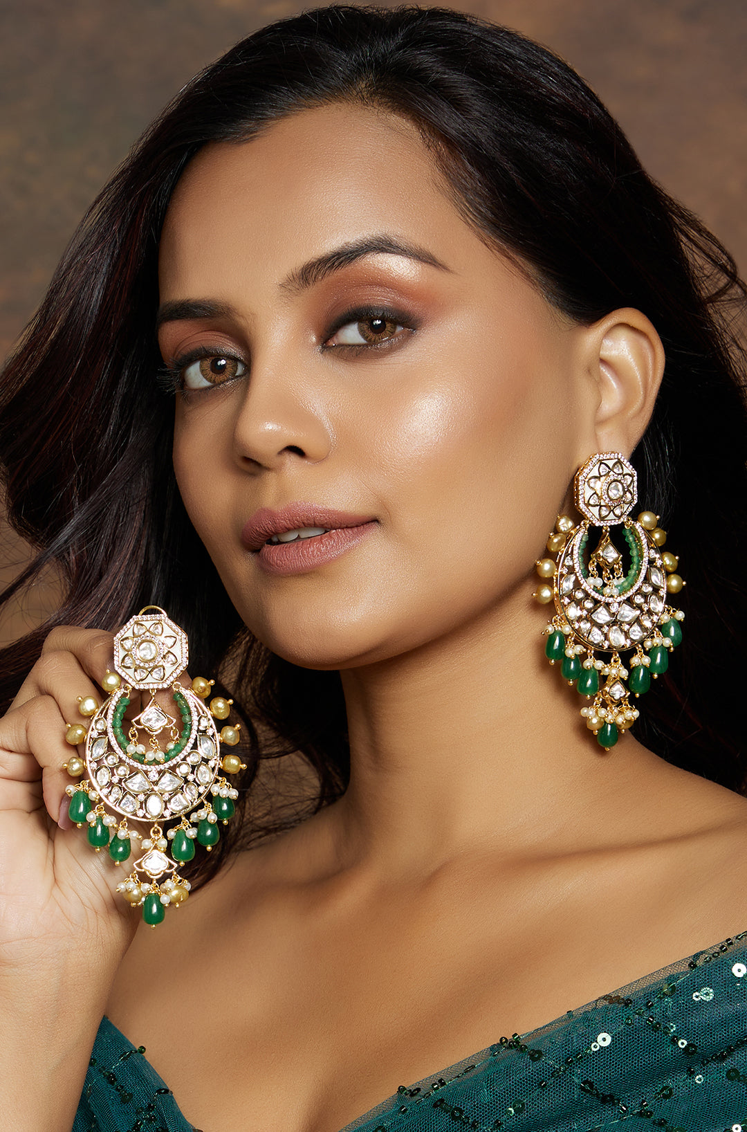 American diamond Rose-Gold chandelier earrings | Triple strand drop ea –  Indian Designs