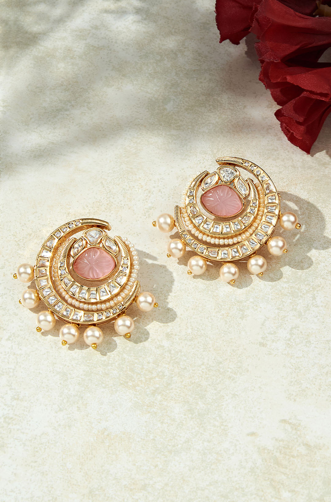 Pink & Golden Stud Earrings