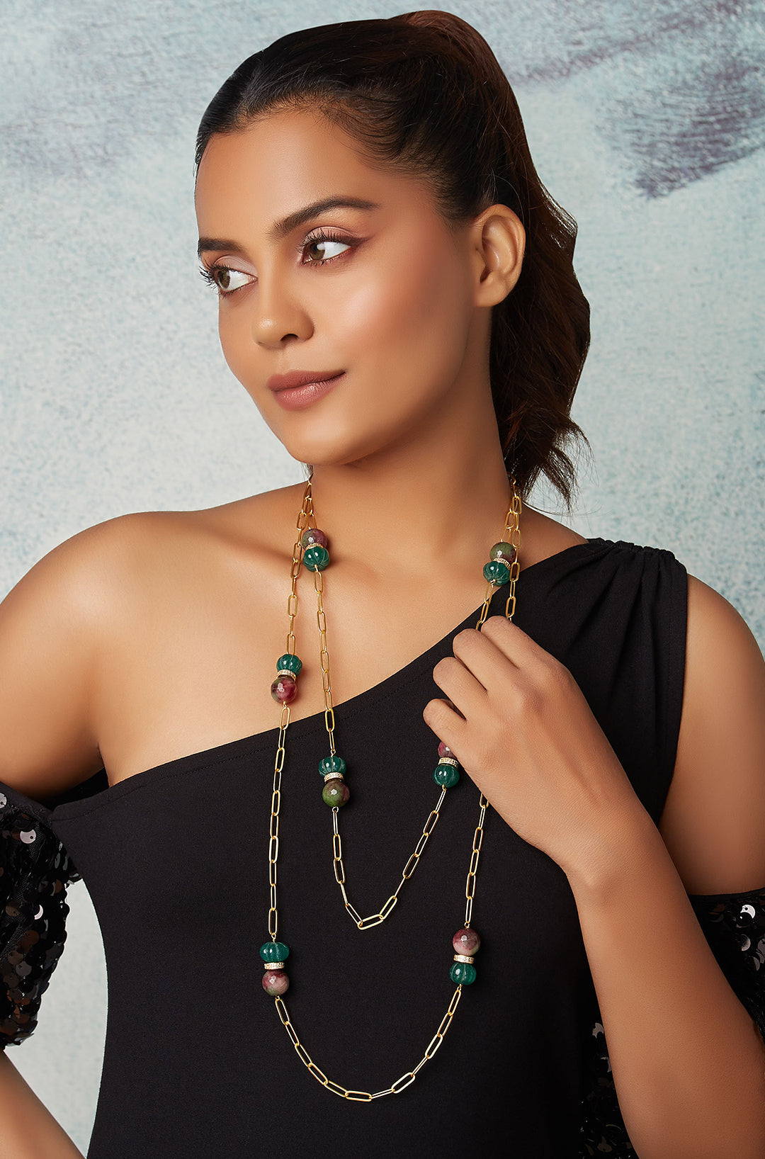Load image into Gallery viewer, Gold Tone Layered Necklace With Multi-Colour Agates - Joules by Radhika
